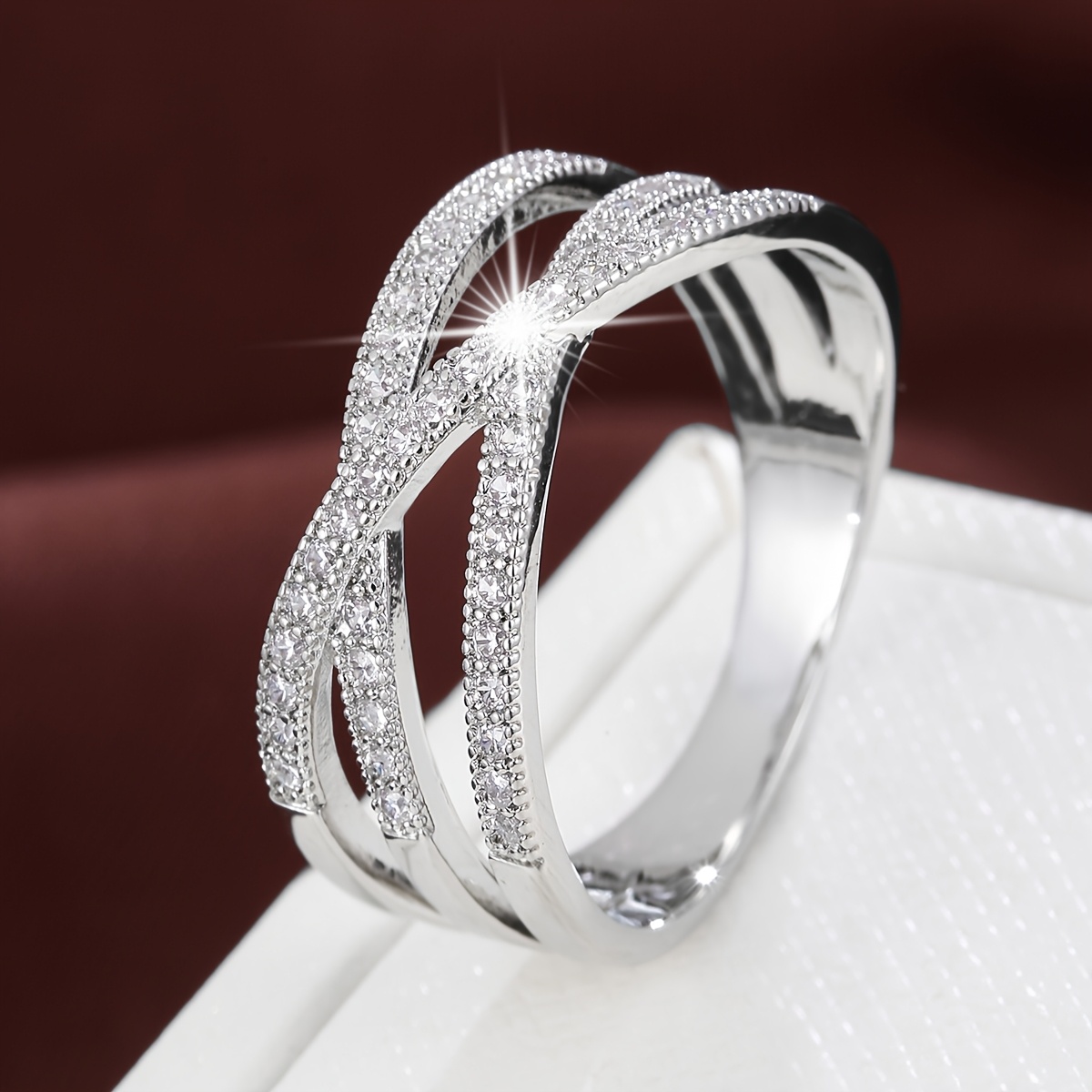 Line Crossing Women's Ring with Synthetic Zirconia